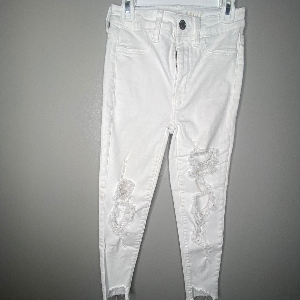 American Eagle - 00 White High-Rise Ripped Jeggings